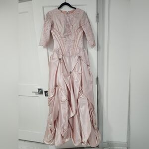 Elegant Pink Gown with Embroidered Details